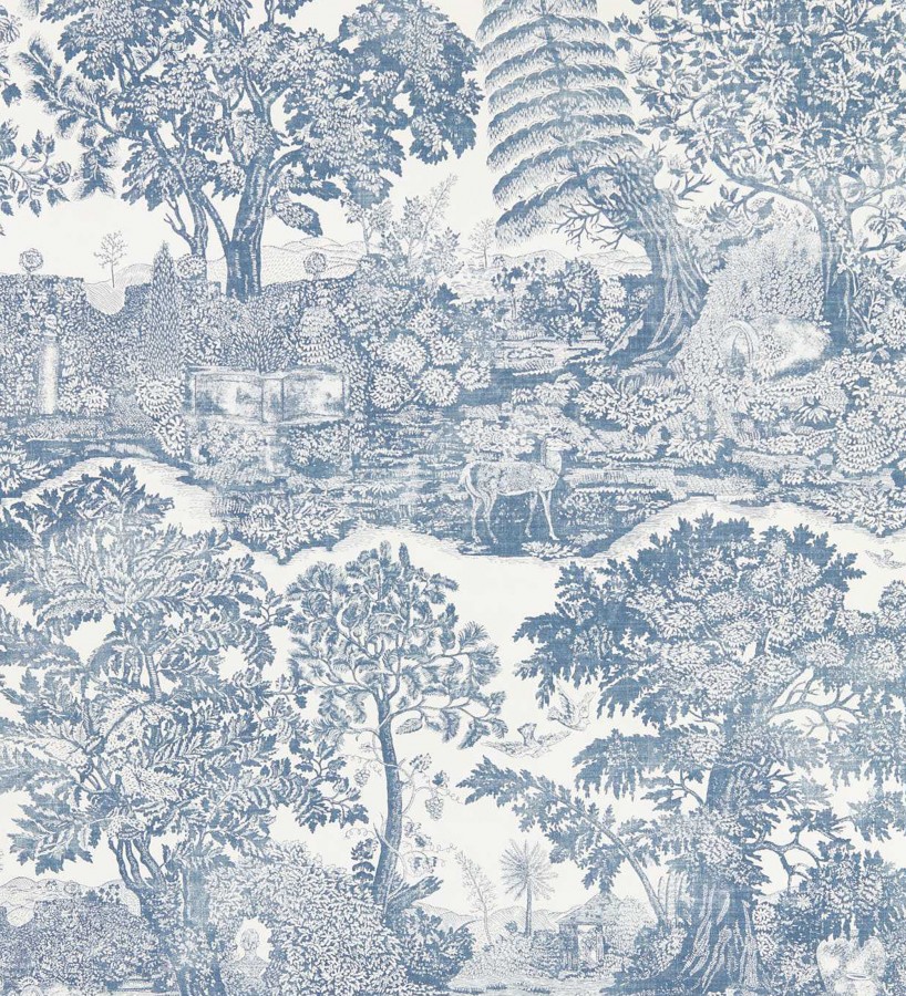 Papel pintado toile de Jouy azul con ciervo pastoral  Richmond Toile 684182