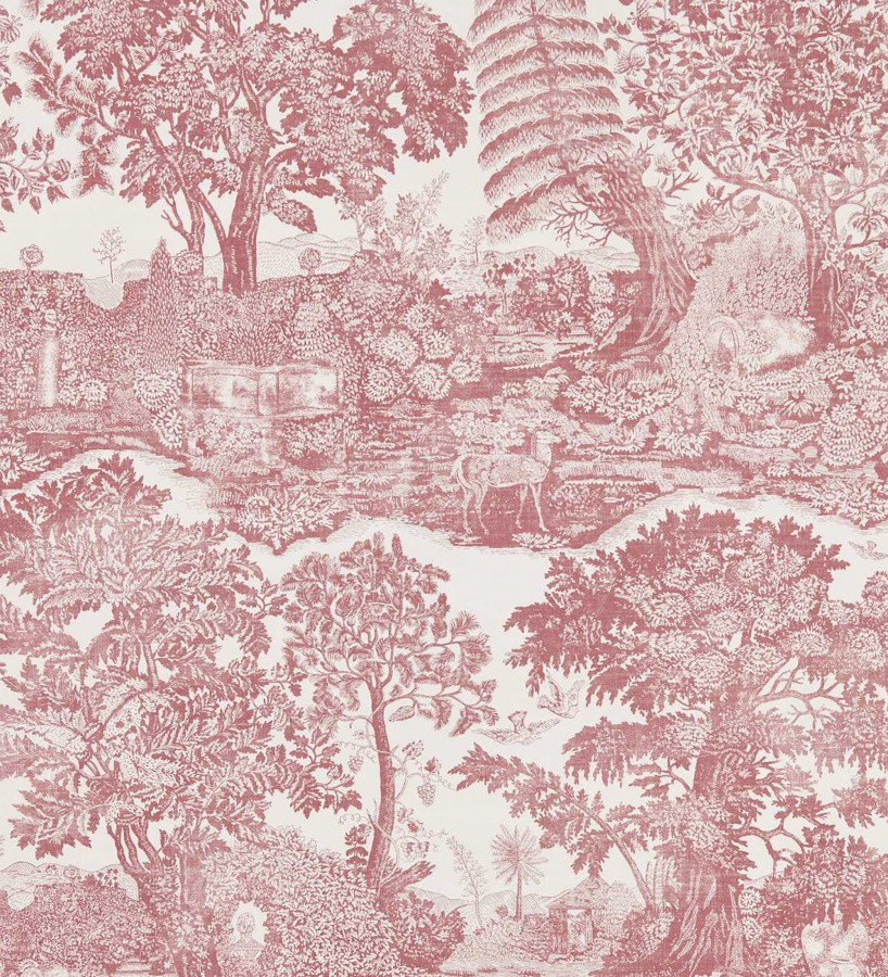 Papel pintado toile de Jouy rojo con ciervo pastoral  Richmond Toile 684189