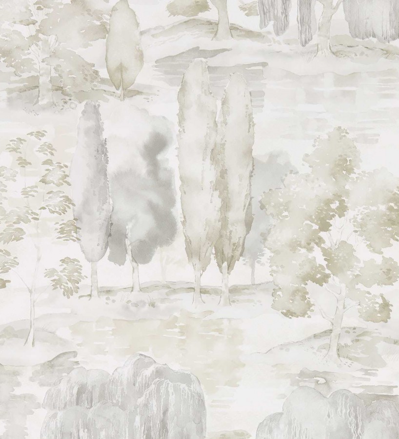 Papel pintado paisaje bucólico acuarela tonos grises y beige  Thoreau Misty 684190