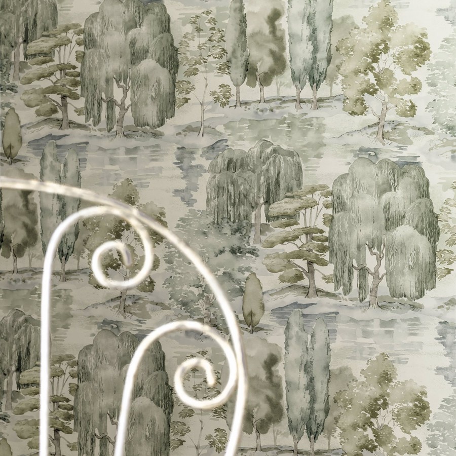 Papel pintado paisaje bucólico acuarela verde niebla  Thoreau Misty 684191