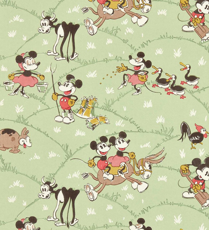 Papel pintado de Mickey Mouse vintage en la granja sobre fondo verde  Mickey At The Farm 684197