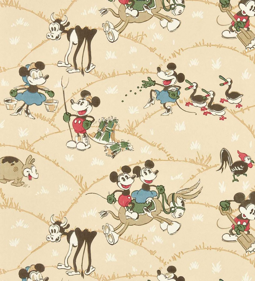 Papel pintado de Mickey Mouse vintage en la granja sobre fondo beige  Mickey At The Farm 684198