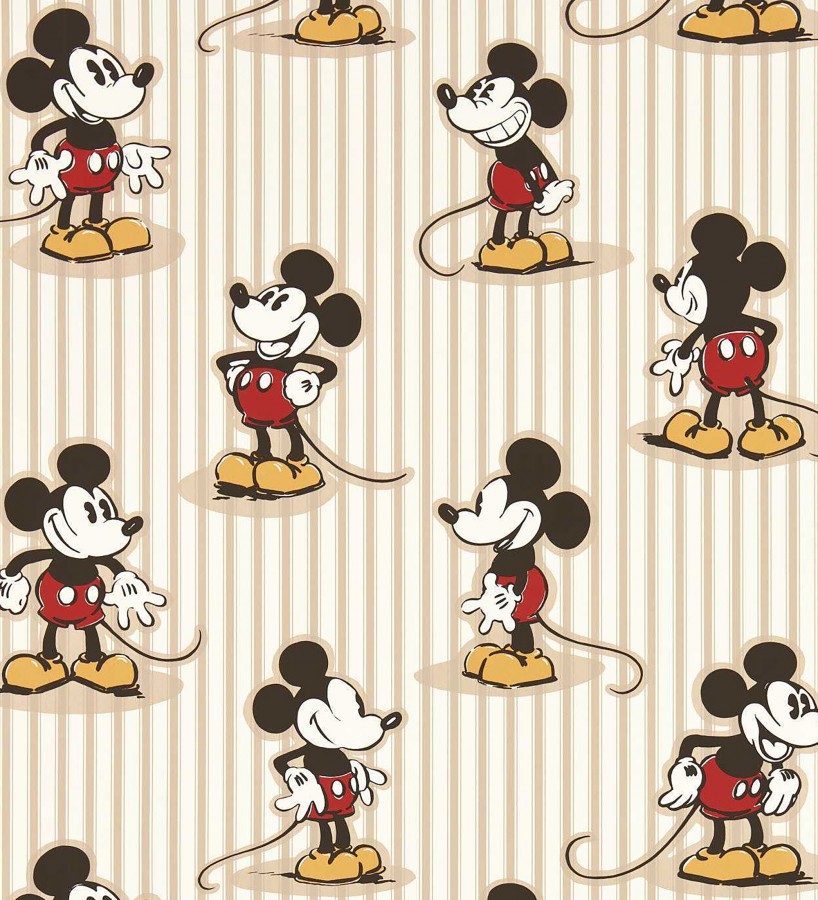 Papel pintado de Mickey heritage rayas beige  Mickey Stripe 684204