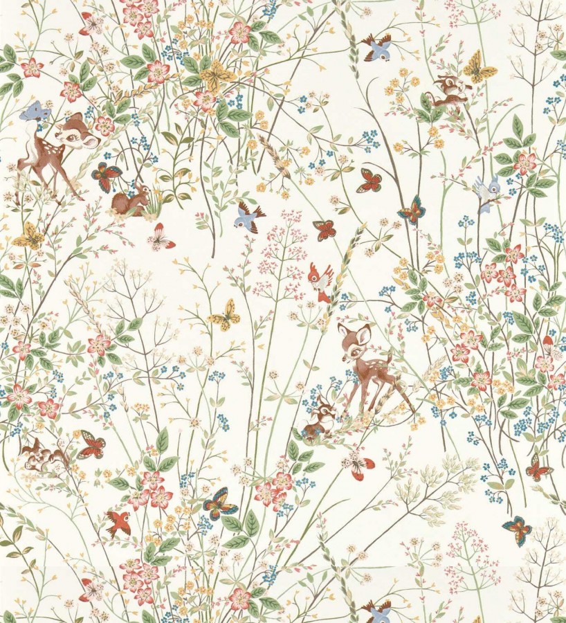 Papel pintado Bambi en jardín floral fondo blanco  Bambi 684207