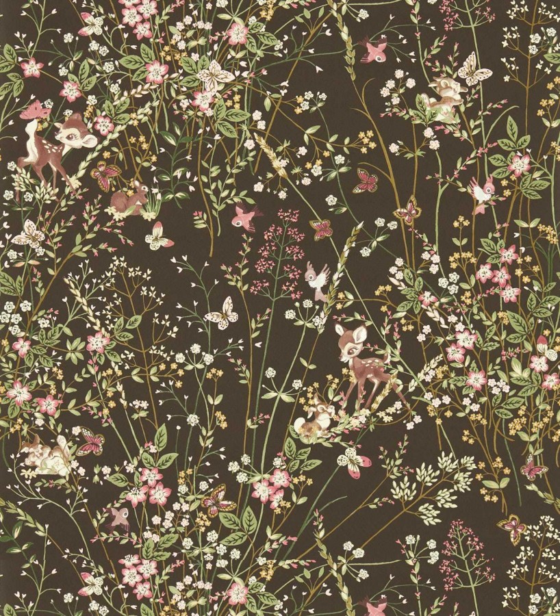 Papel pintado Bambi en jardín floral fondo negro  Bambi 684208