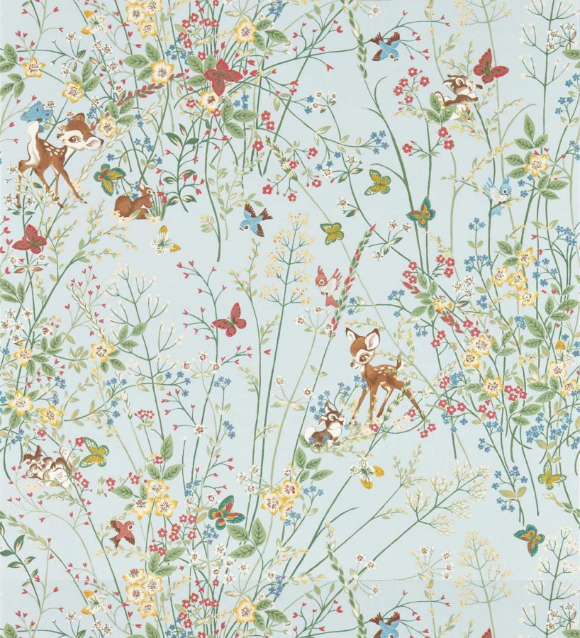 Papel pintado Bambi en jardín floral fondo celeste  Bambi 684209