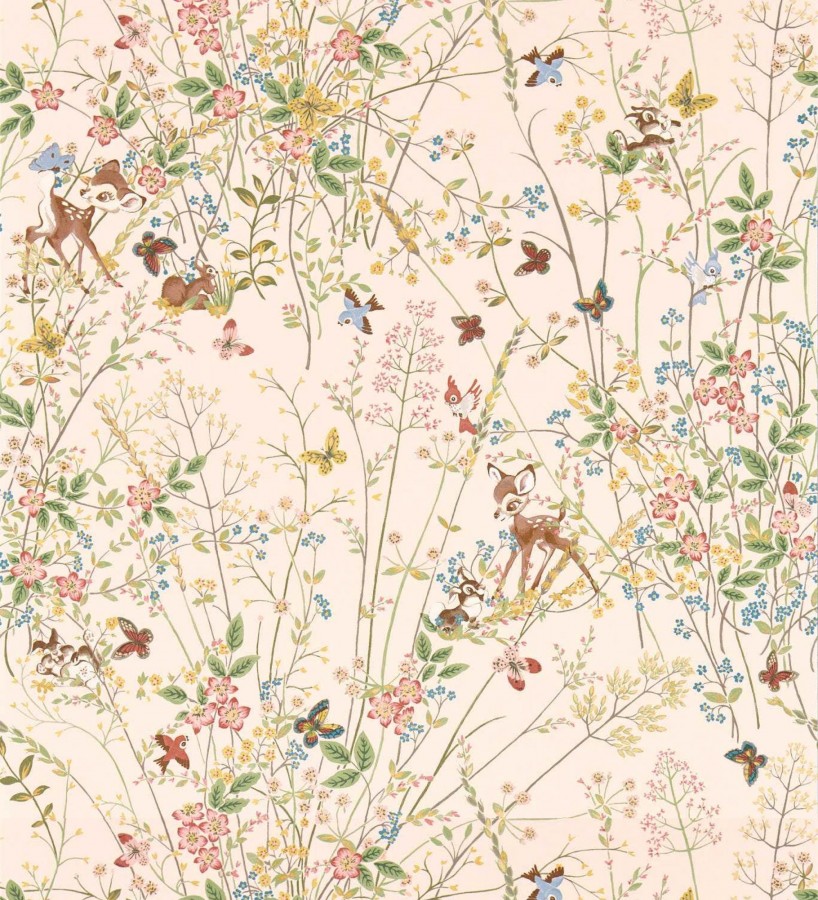 Papel pintado Bambi en jardín floral fondo rosa  Bambi 684210