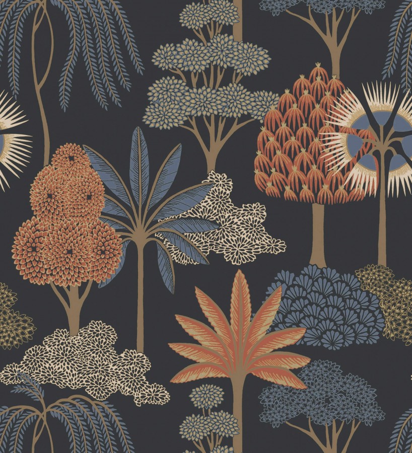 Papel pintado bosque exótico de palmeras con detalles dorados  Sumatra Groovy 684227