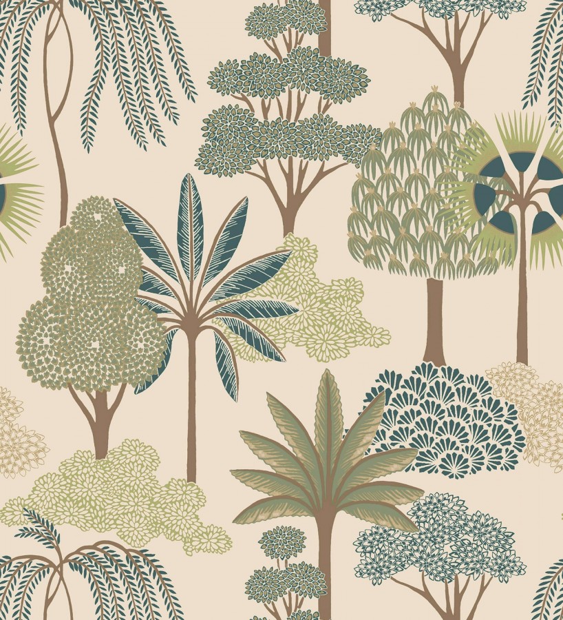 Papel pintado bosque exótico de palmeras con detalles dorados  Sumatra Groovy 684228