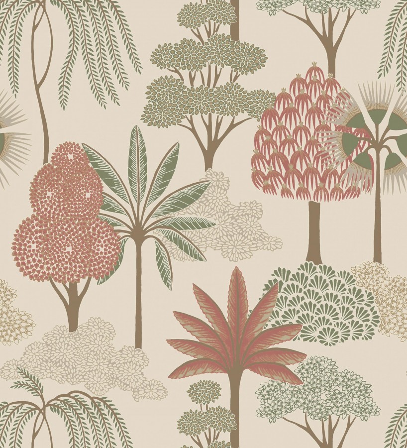 Papel pintado bosque exótico de palmeras con detalles dorados  Sumatra Groovy 684230