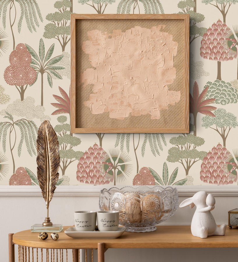 Papel pintado bosque exótico de palmeras con detalles dorados  Sumatra Groovy 684230