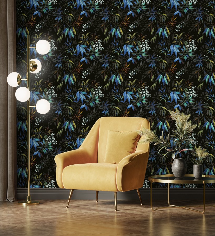 Papel pintado de selva exuberante con hojas fondo oscuro  Zora Enchanted 684231