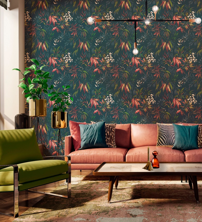 Papel pintado de selva exuberante con hojas fondo oscuro  Zora Enchanted 684232