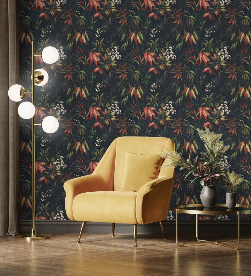 Papel pintado de selva exuberante con hojas fondo oscuro  Zora Enchanted 684232