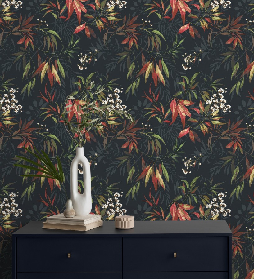 Papel pintado de selva exuberante con hojas fondo oscuro  Zora Enchanted 684232