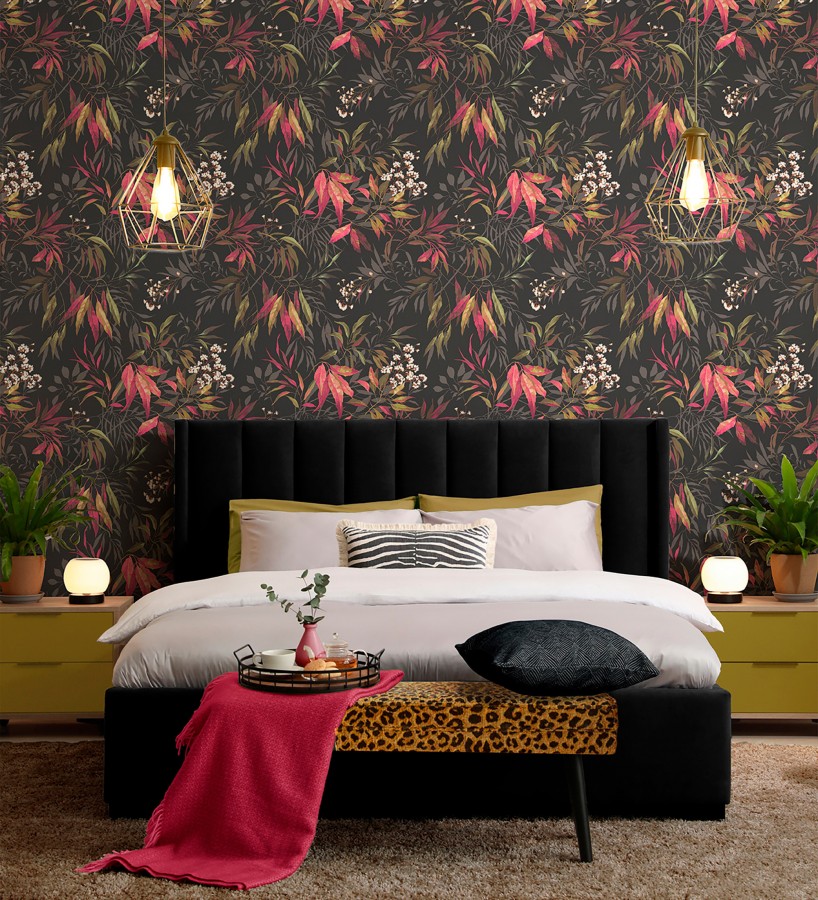 Papel pintado de selva exuberante con hojas fondo oscuro  Zora Enchanted 684233