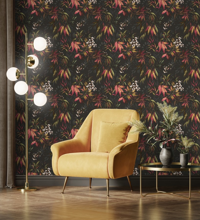 Papel pintado de selva exuberante con hojas fondo oscuro  Zora Enchanted 684233