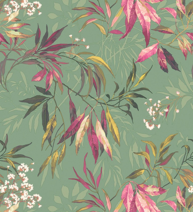 Papel pintado de selva exuberante con hojas fondo verde  Zora Enchanted 684234