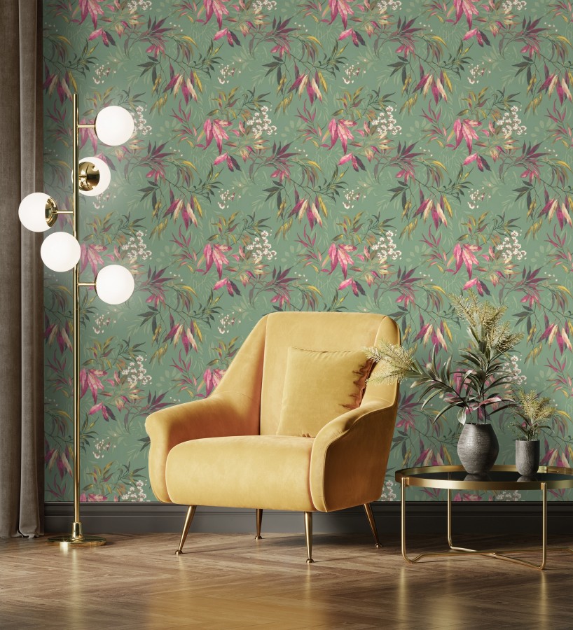 Papel pintado de selva exuberante con hojas fondo verde  Zora Enchanted 684234