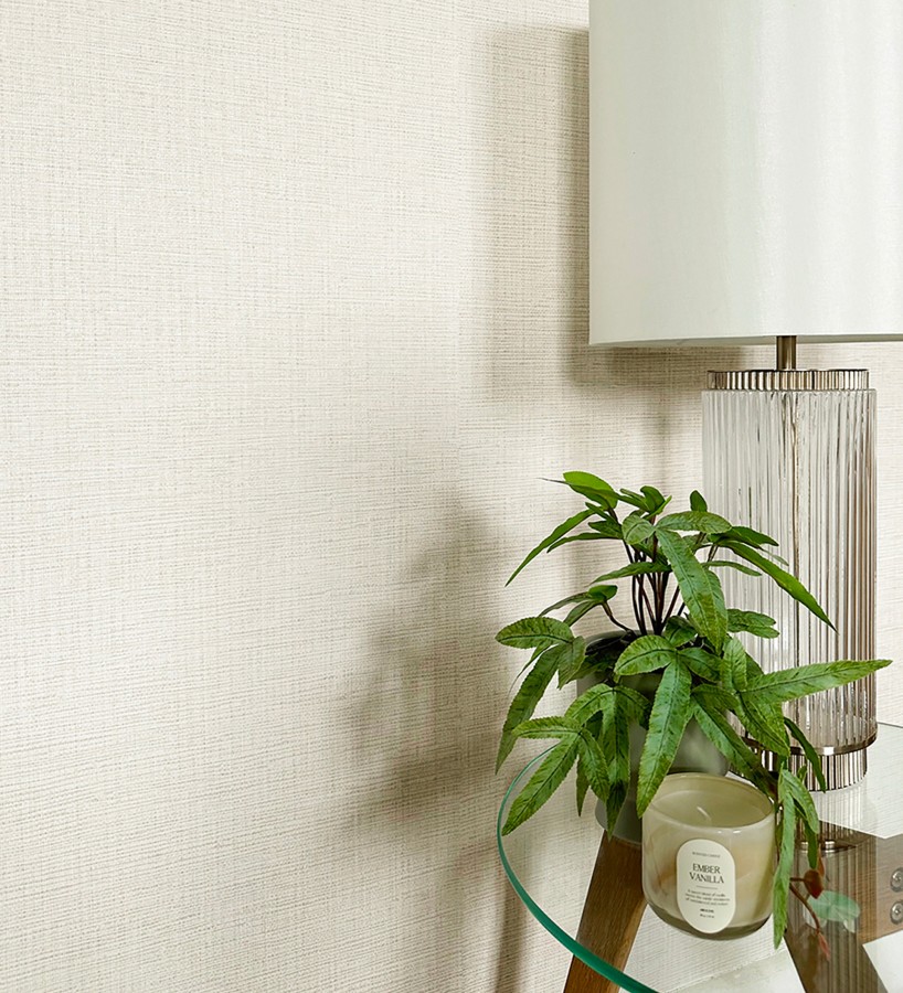 Papel pintado de textura rafia natural con relieve tono beige claro  Drava Coarse 684235
