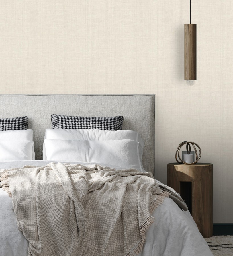 Papel pintado de textura rafia natural con relieve tono beige claro  Drava Coarse 684235