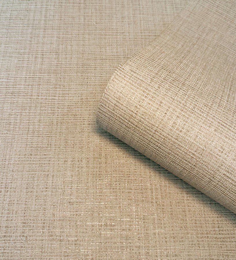 Papel pintado de textura rafia natural en relieve tono beige tostado  Drava Coarse 684236