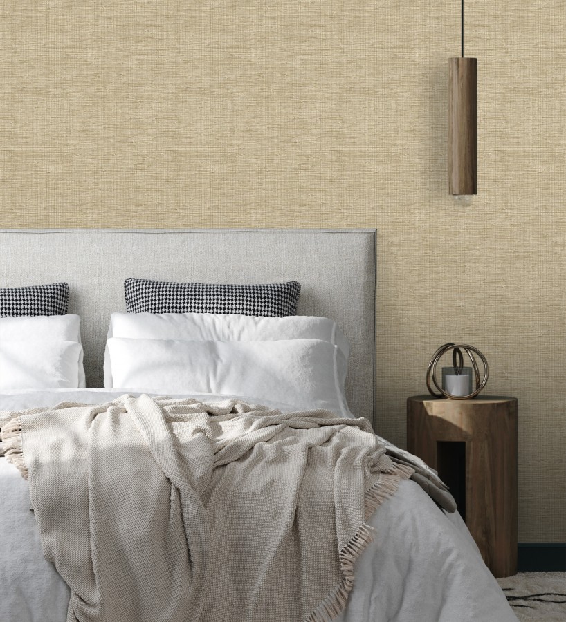Papel pintado de textura rafia natural en relieve tono beige tostado  Drava Coarse 684236