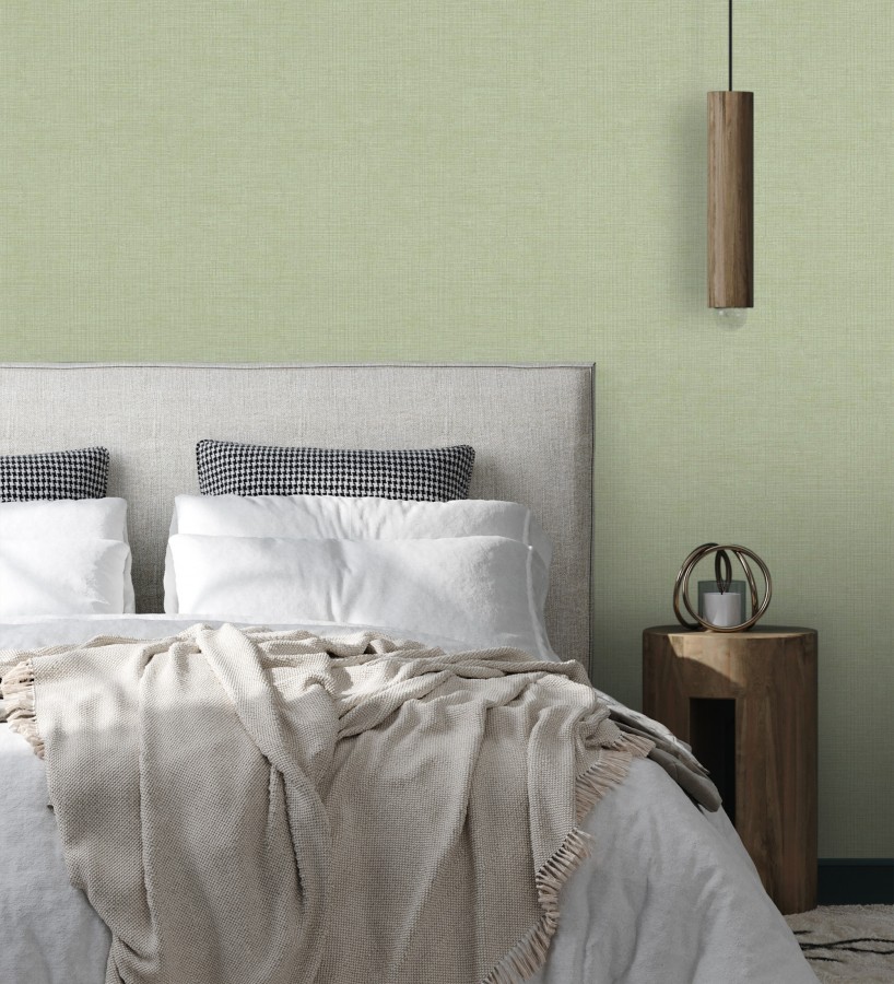 Papel pintado de textura rafia natural en relieve color verde salvia  Drava Coarse 684237