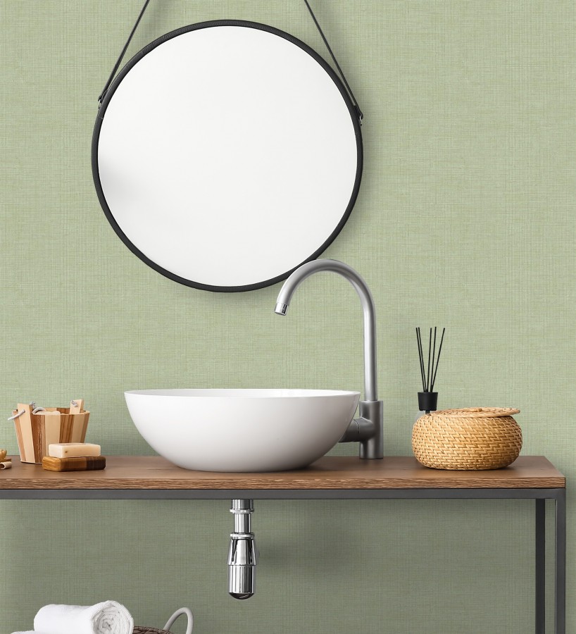 Papel pintado de textura rafia natural en relieve color verde salvia  Drava Coarse 684237