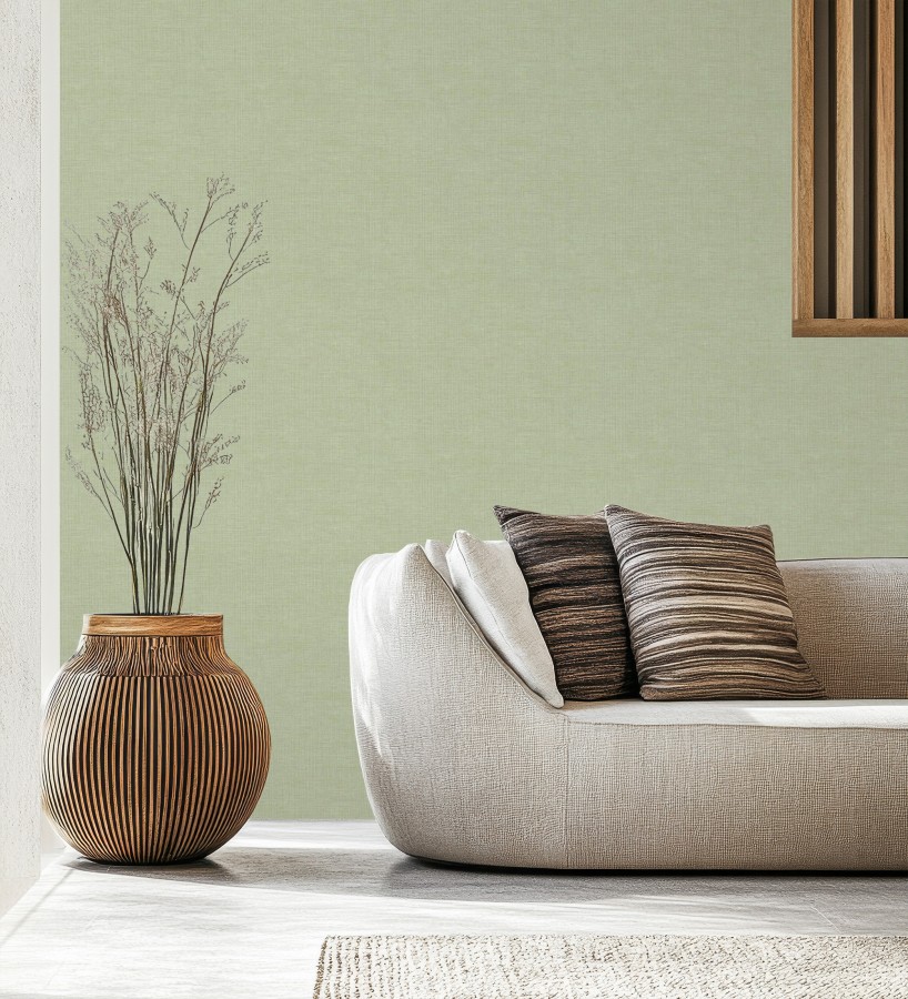 Papel pintado de textura rafia natural en relieve color verde salvia  Drava Coarse 684237