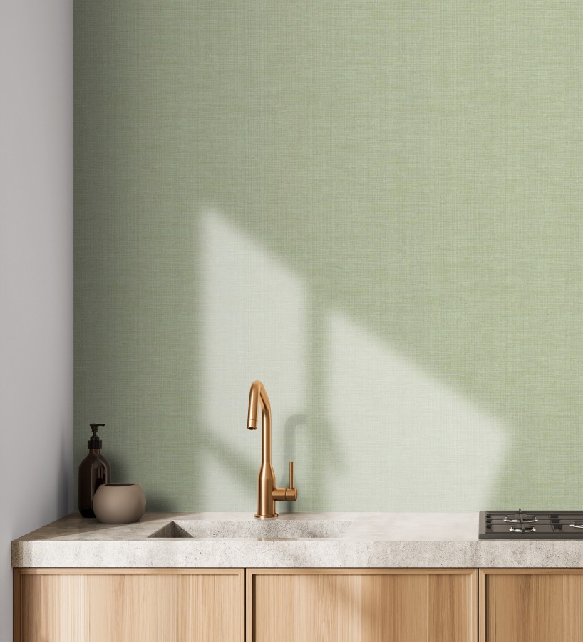 Papel pintado de textura rafia natural en relieve color verde salvia  Drava Coarse 684237