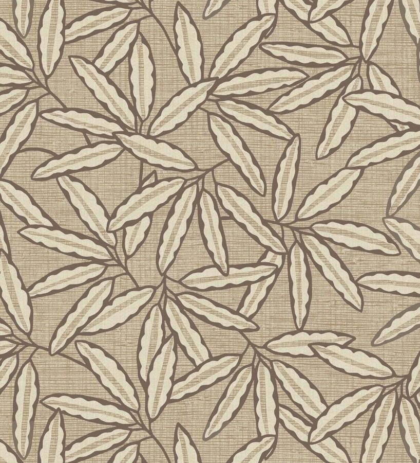 Papel pintado hojas de bambú sobre rafia natural beige tostado  Drava Twilled 684239