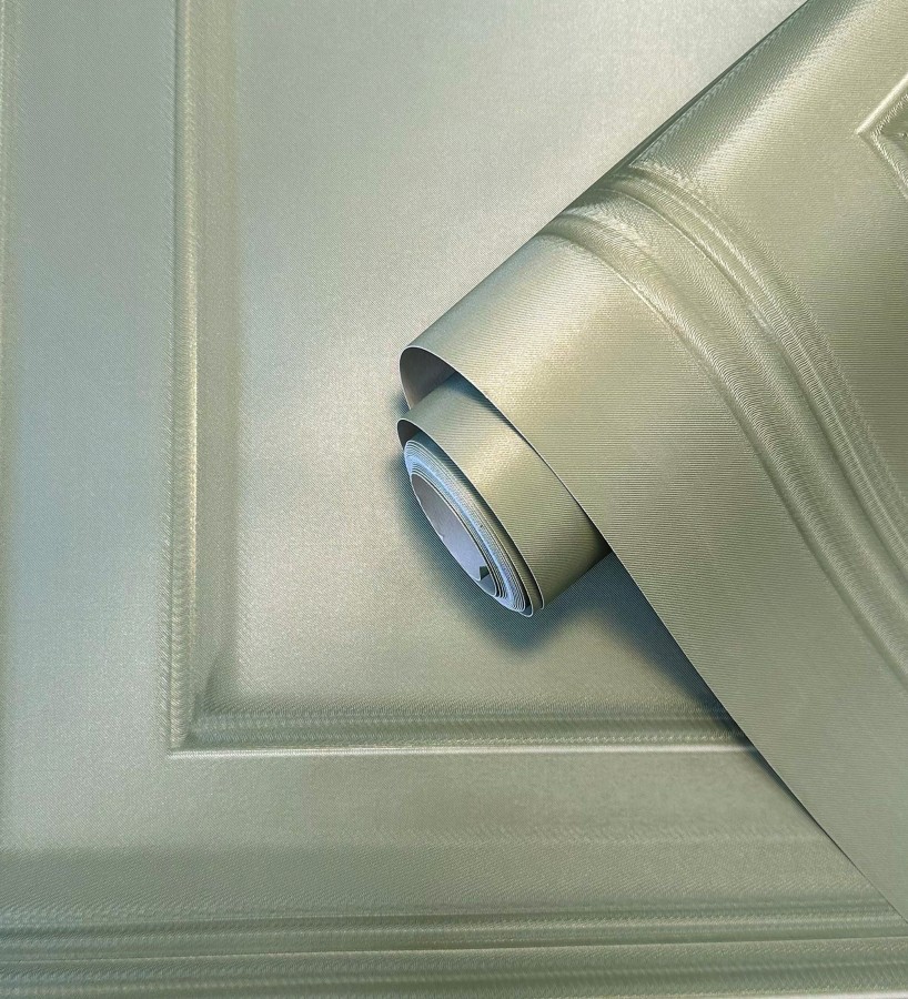 Papel pintado casetones de madera color verde textura en relieve  Bristol Ledge 684246