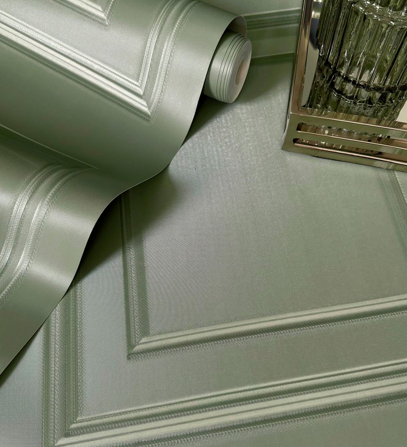 Papel pintado casetones de madera color verde textura en relieve  Bristol Ledge 684246