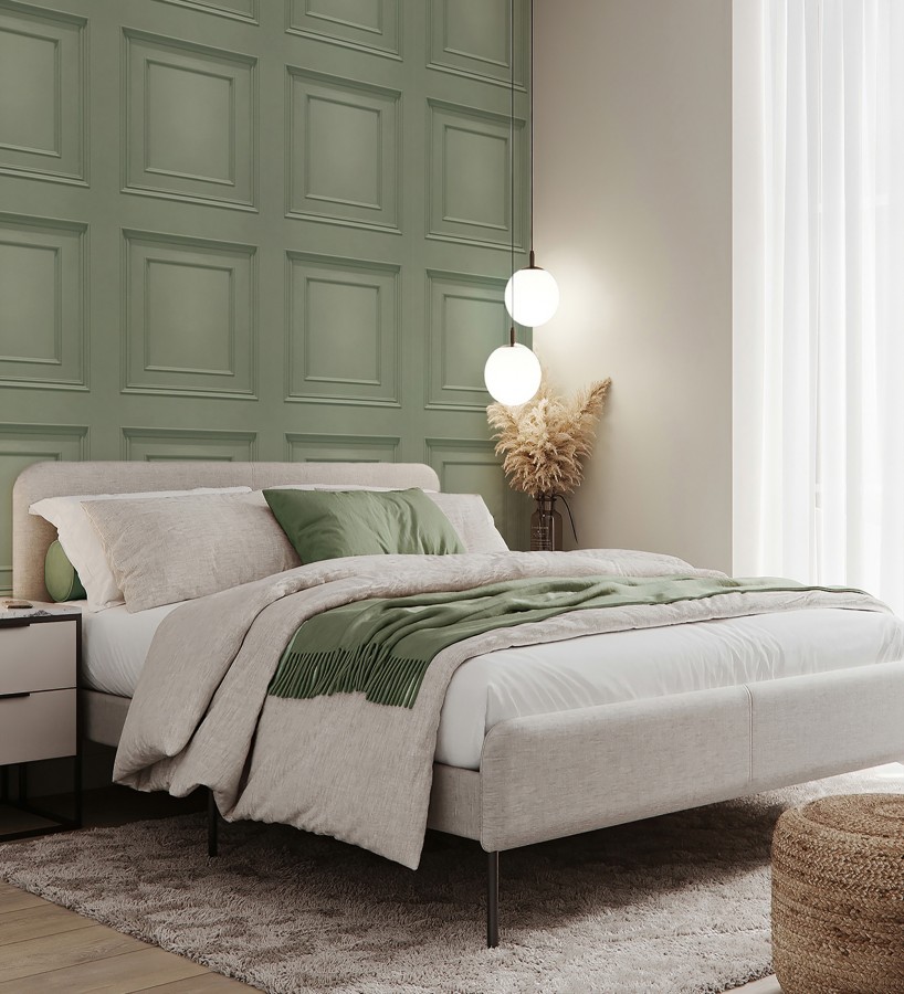 Papel pintado casetones de madera color verde textura en relieve  Bristol Ledge 684246