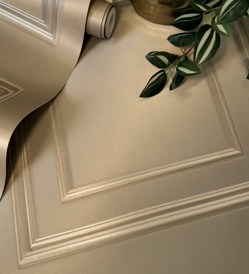 Papel pintado casetones de madera color camel textura en relieve  Bristol Ledge 684247