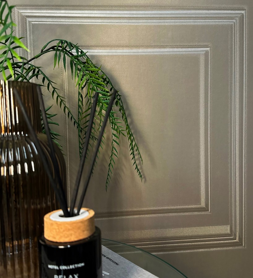 Papel pintado casetones de madera color camel textura en relieve  Bristol Ledge 684247