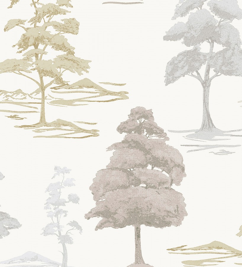 Papel pintado de árboles con textura textil bordada en relieve  Fuji Horizon 684259