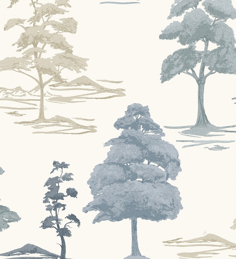 Papel pintado de árboles con textura textil bordada en relieve  Fuji Horizon 684260