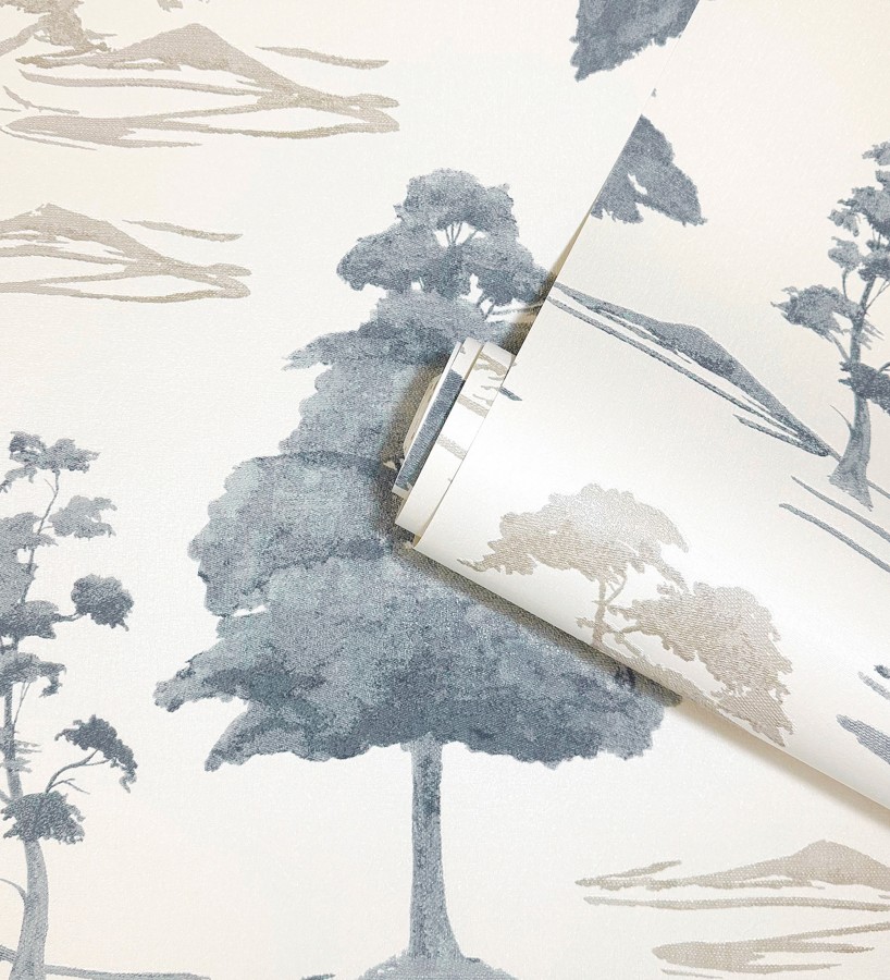 Papel pintado de árboles con textura textil bordada en relieve  Fuji Horizon 684260