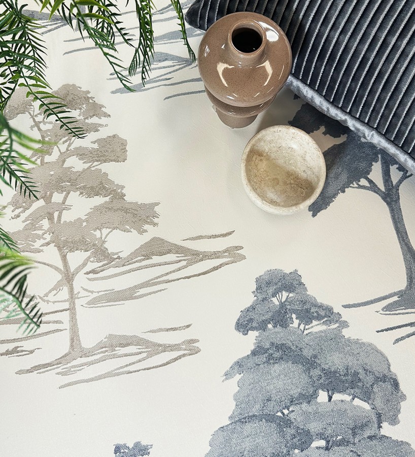 Papel pintado de árboles con textura textil bordada en relieve  Fuji Horizon 684260