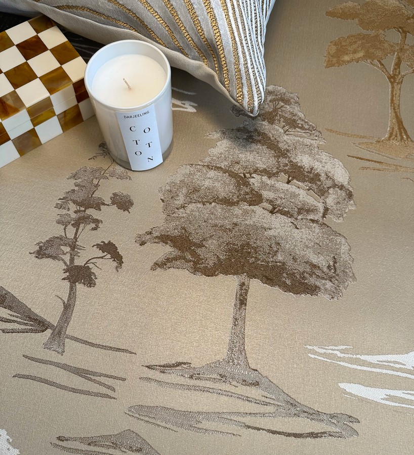 Papel pintado de árboles con textura textil bordada en relieve  Fuji Horizon 684262