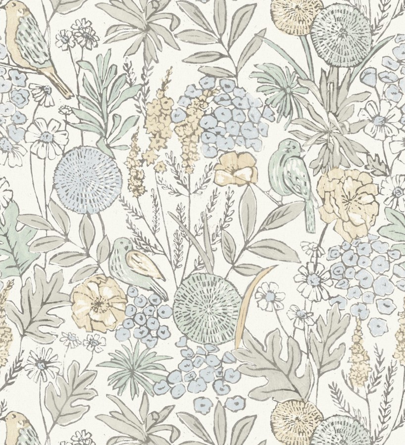 Papel pintado de flores y pájaros colores pastel estilo English country  Mila Aviary 684264