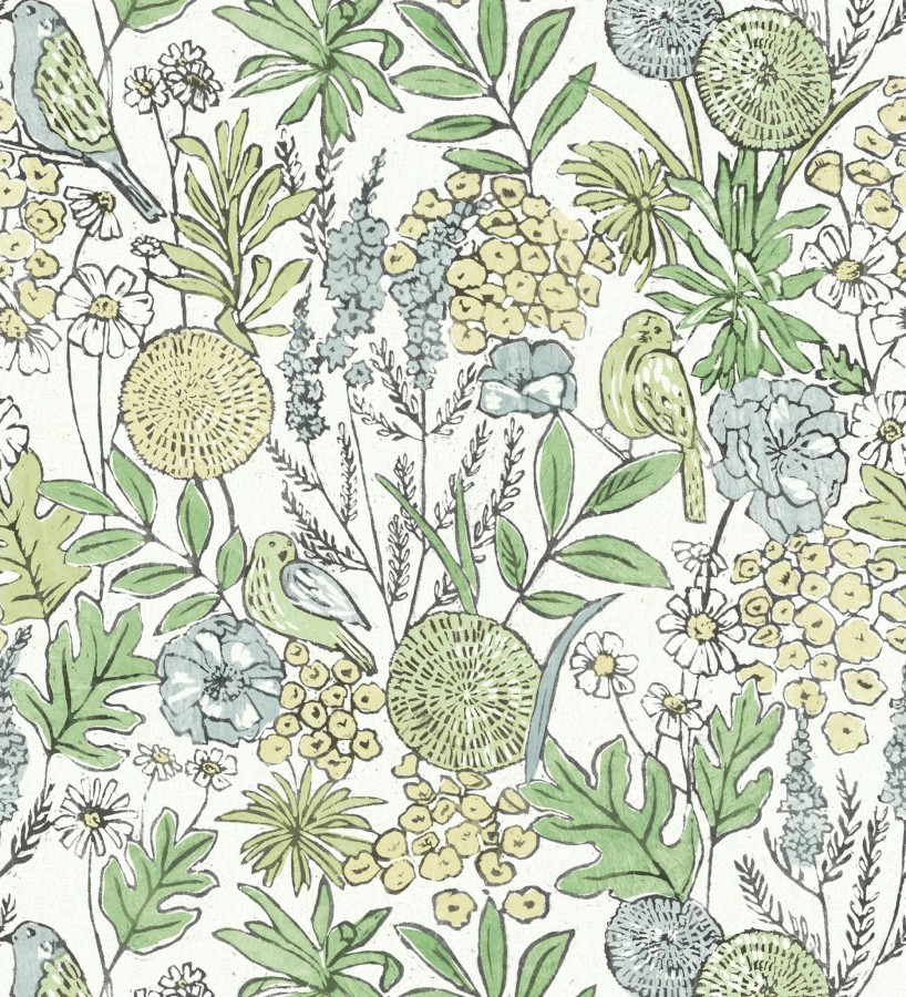 Papel pintado de flores y pájaros colores pastel estilo English country  Mila Aviary 684265