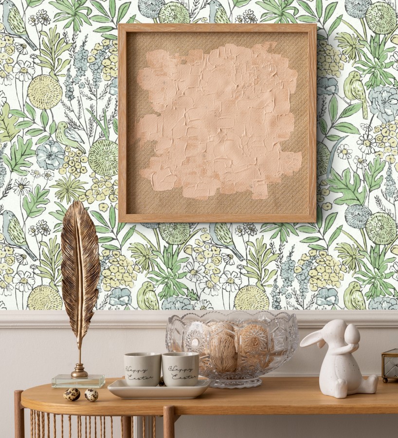 Papel pintado de flores y pájaros colores pastel estilo English country  Mila Aviary 684265