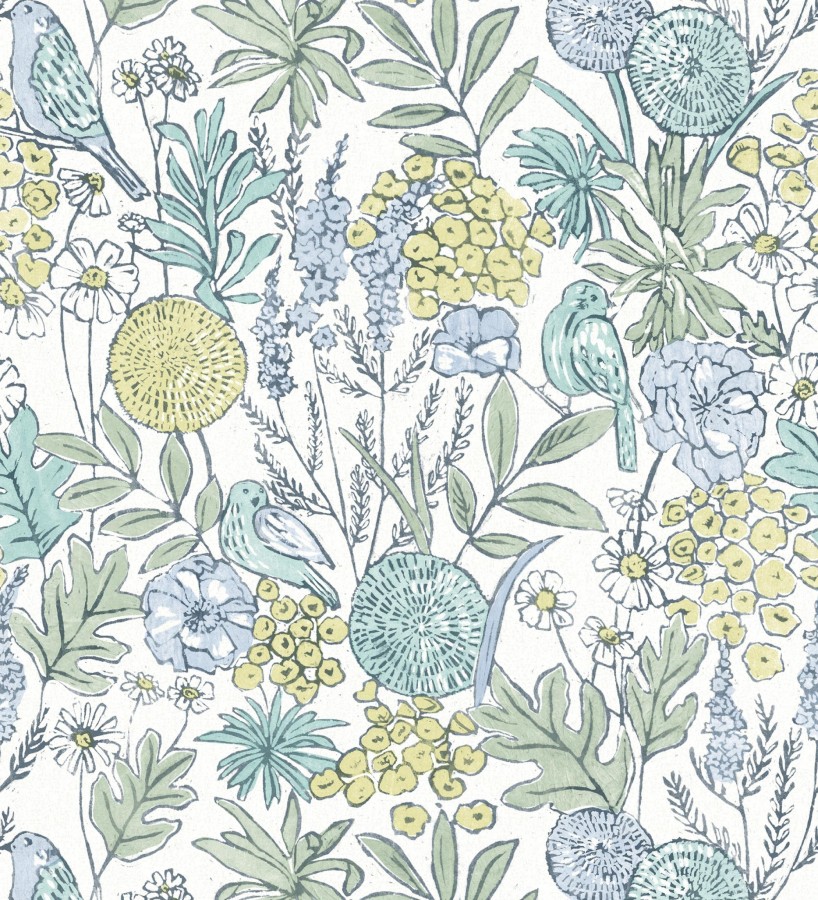 Papel pintado de flores y pájaros colores pastel estilo English country  Mila Aviary 684266
