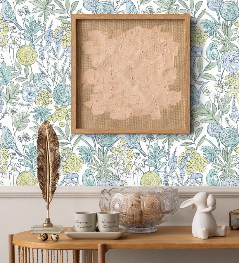 Papel pintado de flores y pájaros colores pastel estilo English country  Mila Aviary 684266