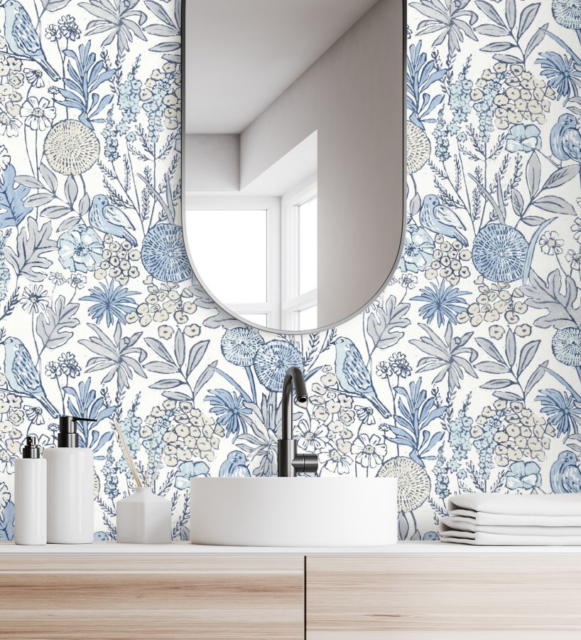 Papel pintado de flores y pájaros colores pastel estilo English country  Mila Aviary 684267