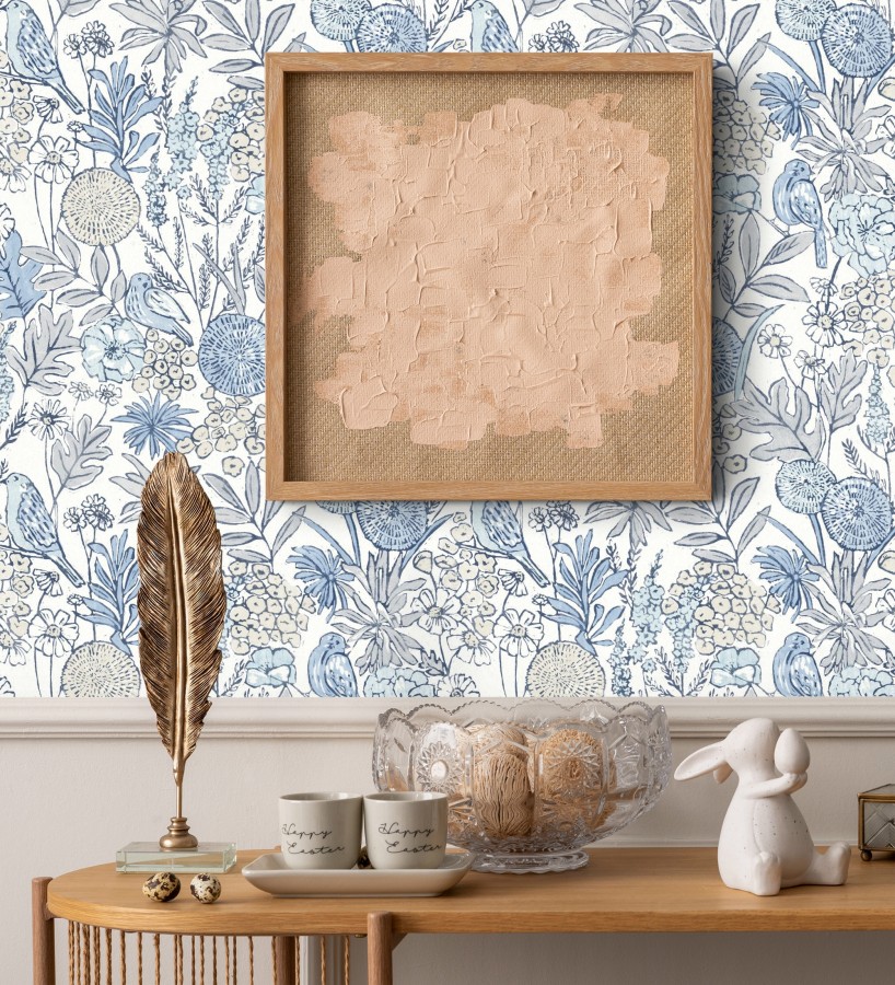 Papel pintado de flores y pájaros colores pastel estilo English country  Mila Aviary 684267
