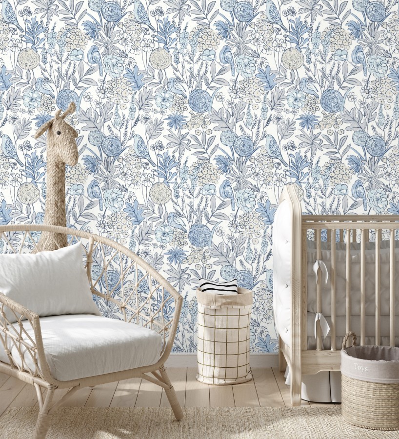 Papel pintado de flores y pájaros colores pastel estilo English country  Mila Aviary 684267
